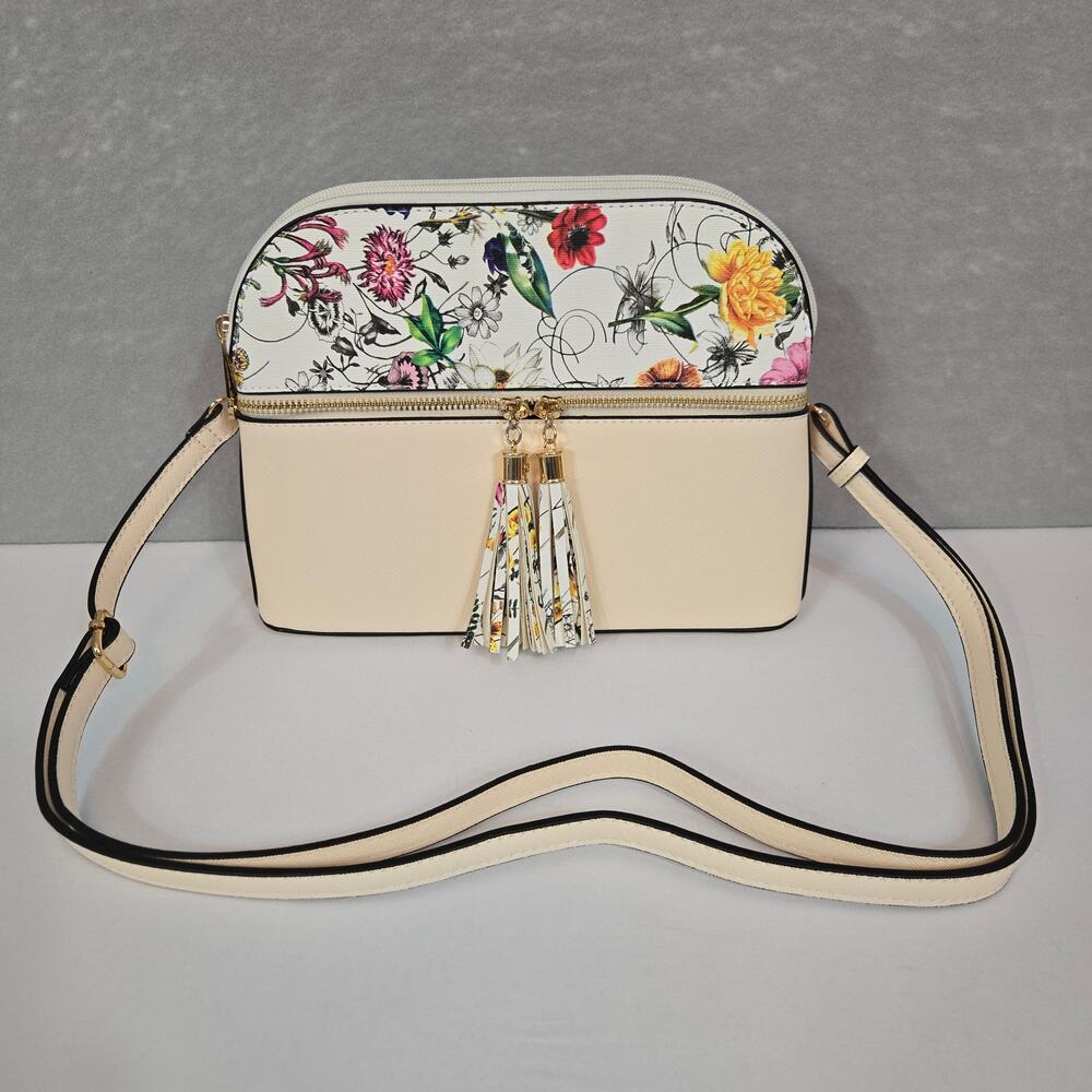 Womens Floral Tassel Zipper Multi Pocket Travel Crossbody Shoulder Purse/Bag